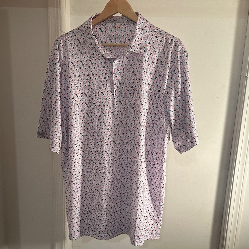 Stylish White bird Patterned Polo Shirt